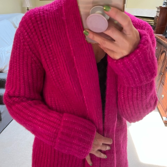 Zara fuchsia long sweater coat - Picture 3 of 4